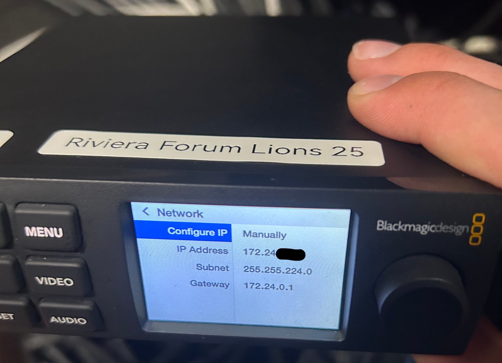 Static IP configuration of an audiovisual equipment (anonymized example)